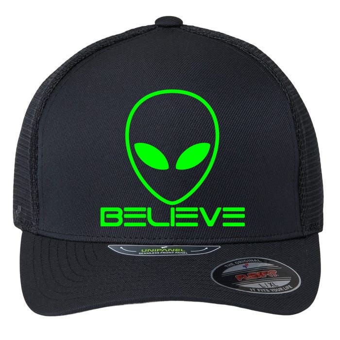 Alien Believe Funny Science Flexfit Unipanel Trucker Cap