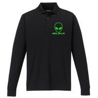 Alien Believe Funny Science Performance Long Sleeve Polo