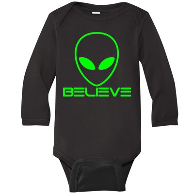 Alien Believe Funny Science Baby Long Sleeve Bodysuit