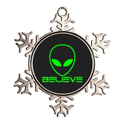 Alien Believe Funny Science Metallic Star Ornament