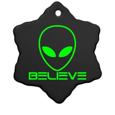 Alien Believe Funny Science Ceramic Star Ornament