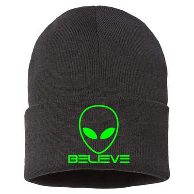 Alien Believe Funny Science Sustainable Knit Beanie