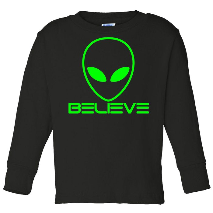 Alien Believe Funny Science Toddler Long Sleeve Shirt