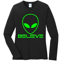 Alien Believe Funny Science Ladies Long Sleeve Shirt