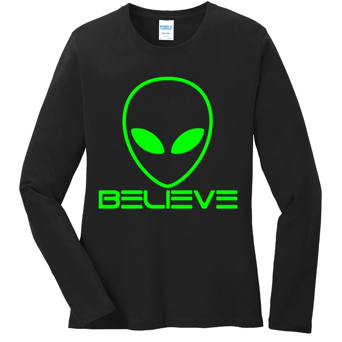 Alien Believe Funny Science Ladies Long Sleeve Shirt