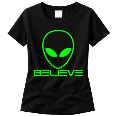 Alien Believe Funny Science Womens T-Shirt