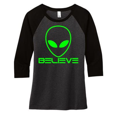 Alien Believe Funny Science Women's Tri-Blend 3/4-Sleeve Raglan Shirt