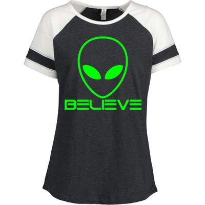 Alien Believe Funny Science Enza Ladies Jersey Colorblock Tee