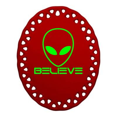 Alien Believe Funny Science Ceramic Oval Ornament