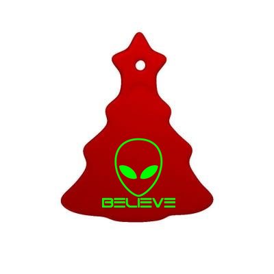 Alien Believe Funny Science Ceramic Tree Ornament