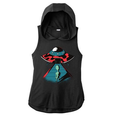 Alien Entering UFO Ladies PosiCharge Tri-Blend Wicking Draft Hoodie Tank