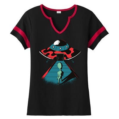 Alien Entering UFO Ladies Halftime Notch Neck Tee