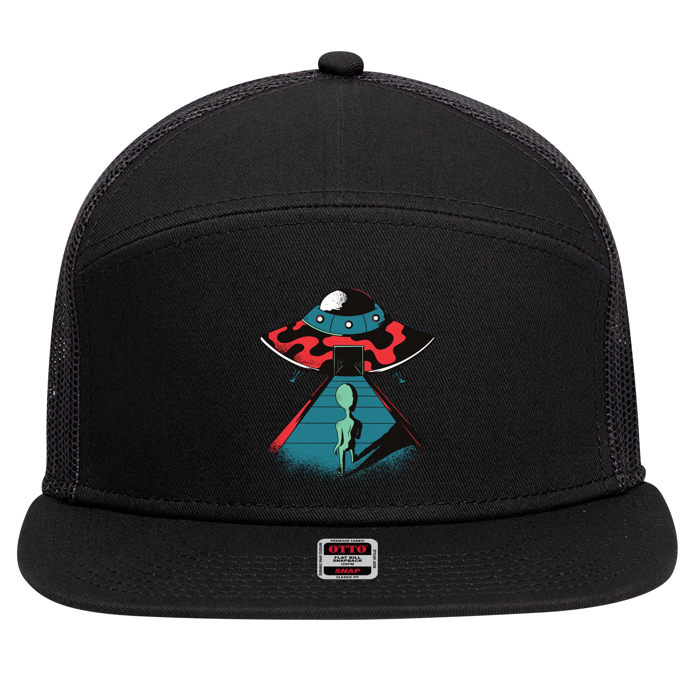 Alien Entering UFO 7 Panel Mesh Trucker Snapback Hat