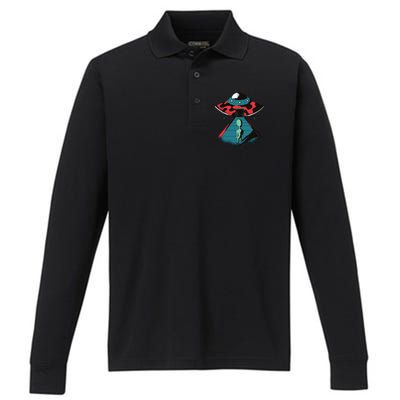 Alien Entering UFO Performance Long Sleeve Polo