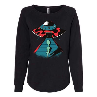 Alien Entering UFO Womens California Wash Sweatshirt