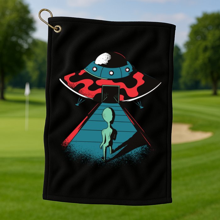 Alien Entering UFO Golf Towel