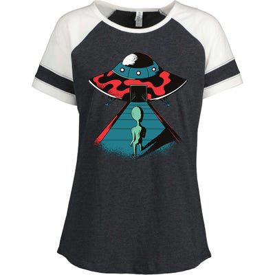 Alien Entering UFO Enza Ladies Jersey Colorblock Tee