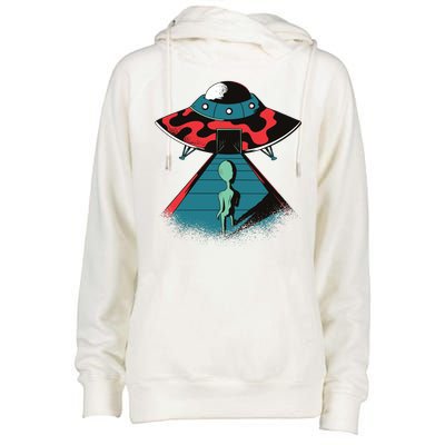 Alien Entering UFO Womens Funnel Neck Pullover Hood