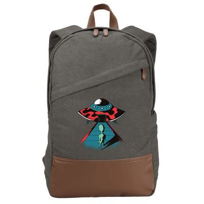 Alien Entering UFO Cotton Canvas Backpack