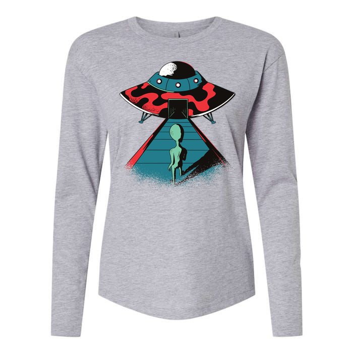 Alien Entering UFO Womens Cotton Relaxed Long Sleeve T-Shirt