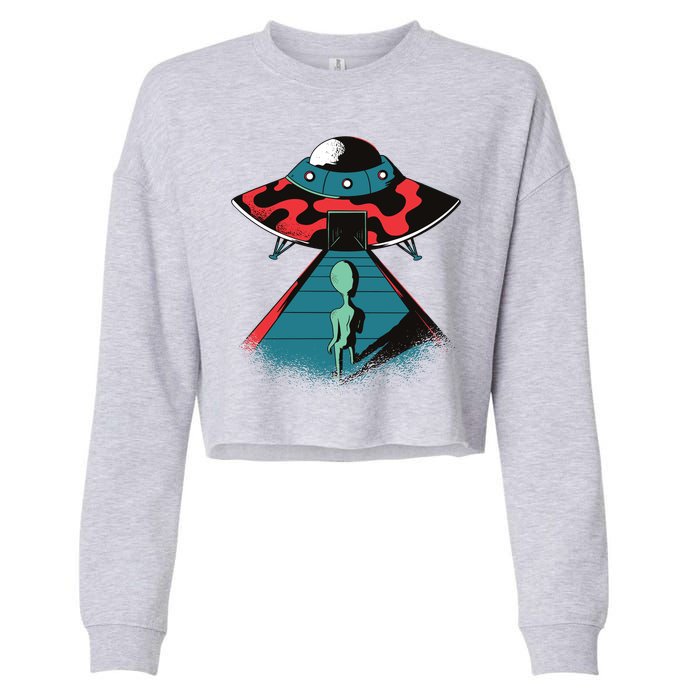 Alien Entering UFO Cropped Pullover Crew