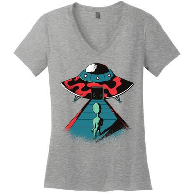 Alien Entering UFO Women's V-Neck T-Shirt