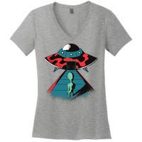 Alien Entering UFO Women's V-Neck T-Shirt