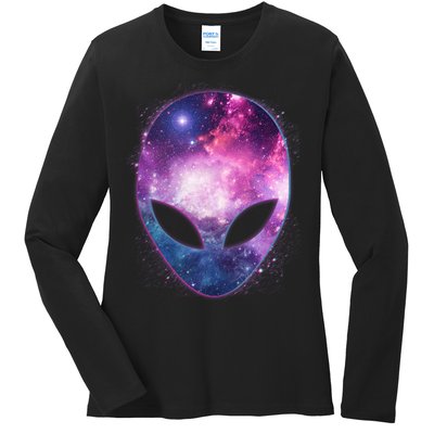 Alien Galaxy Face Ladies Long Sleeve Shirt