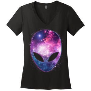 Alien Galaxy Face Women's V-Neck T-Shirt