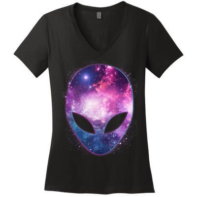 Alien Galaxy Face Women's V-Neck T-Shirt