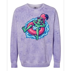 Alien On Flamingo Floaty Funny Colorblast Crewneck Sweatshirt