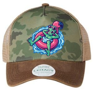 Alien On Flamingo Floaty Funny Legacy Tie Dye Trucker Hat