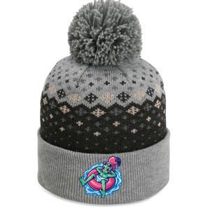 Alien On Flamingo Floaty Funny The Baniff Cuffed Pom Beanie