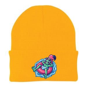 Alien On Flamingo Floaty Funny Knit Cap Winter Beanie