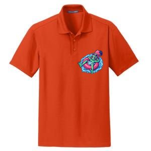 Alien On Flamingo Floaty Funny Dry Zone Grid Polo