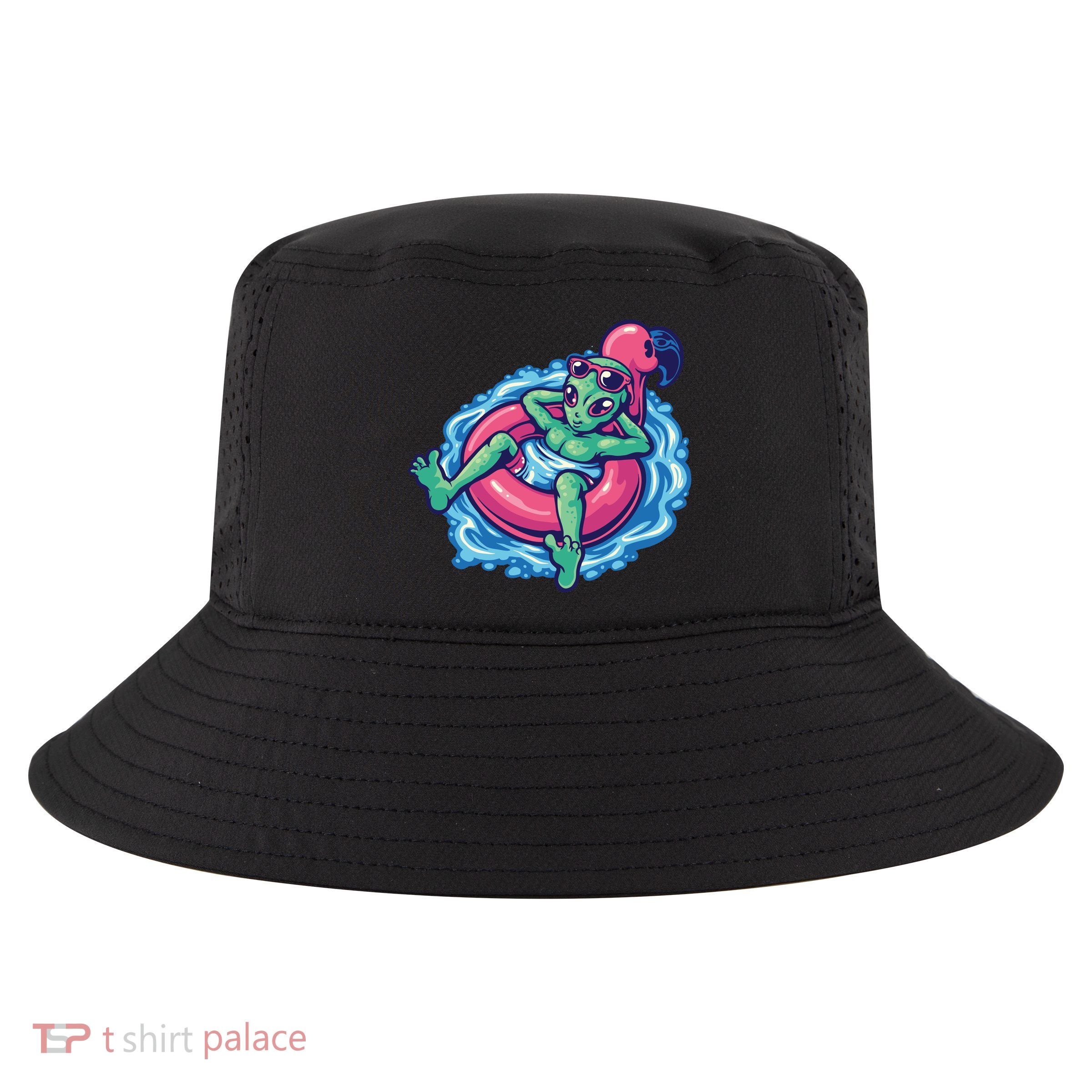 Alien On Flamingo Floaty Funny Cool Comfort Performance Bucket Hat