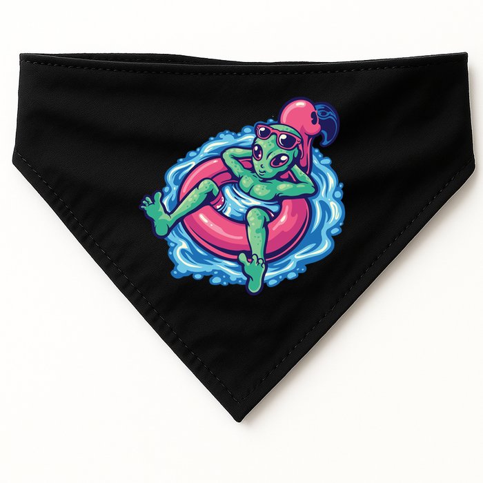 Alien On Flamingo Floaty Funny USA-Made Doggie Bandana