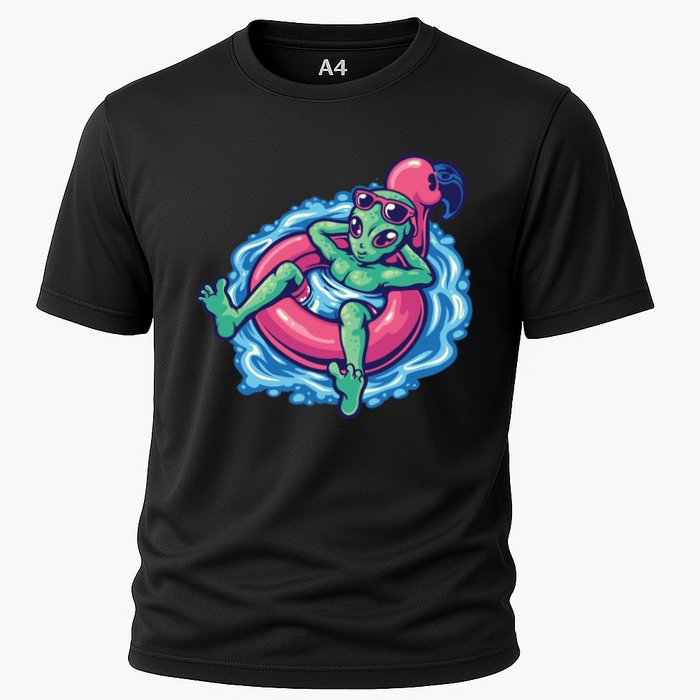 Alien On Flamingo Floaty Funny Performance Shirt