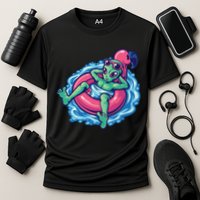 Alien On Flamingo Floaty Funny Performance Shirt
