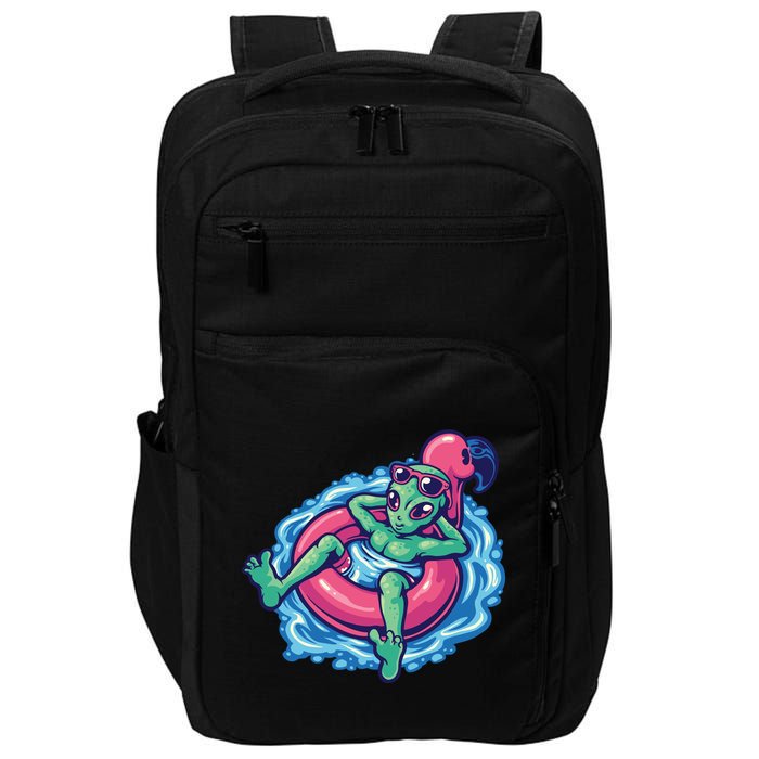 Alien On Flamingo Floaty Funny Impact Tech Backpack