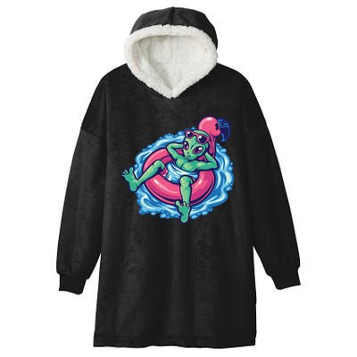 Alien On Flamingo Floaty Funny Hooded Wearable Blanket