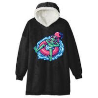 Alien On Flamingo Floaty Funny Hooded Wearable Blanket