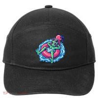 Alien On Flamingo Floaty Funny 7-Panel Snapback Hat