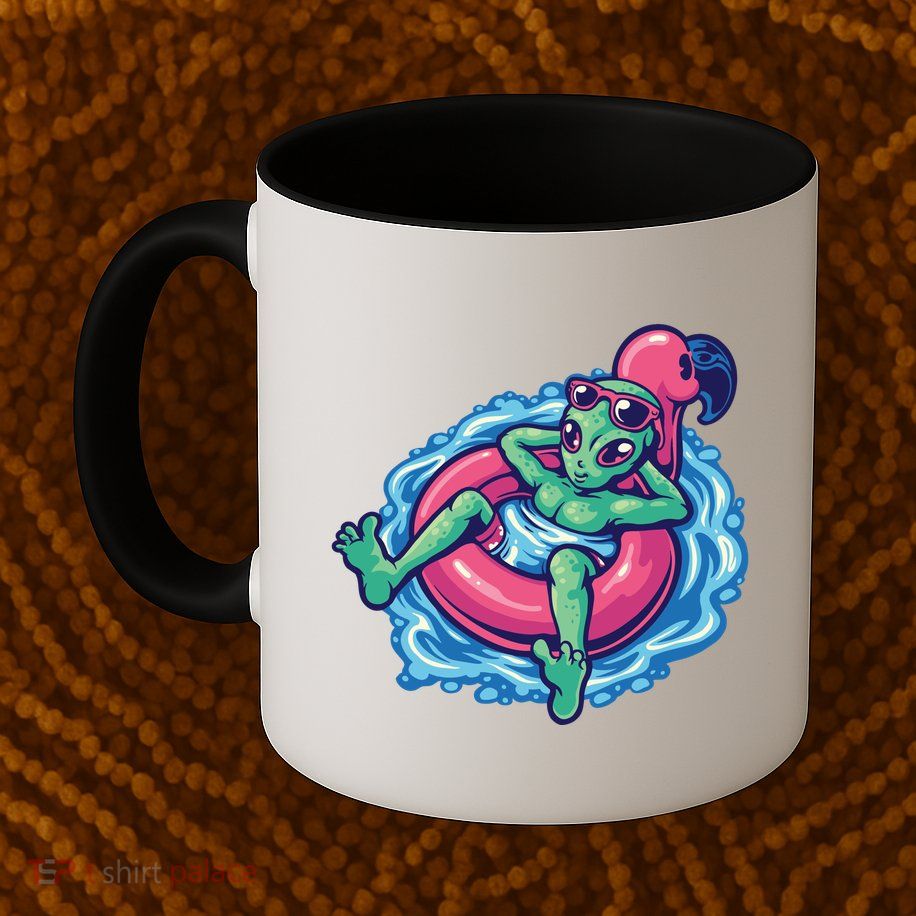 Alien On Flamingo Floaty Funny Mug