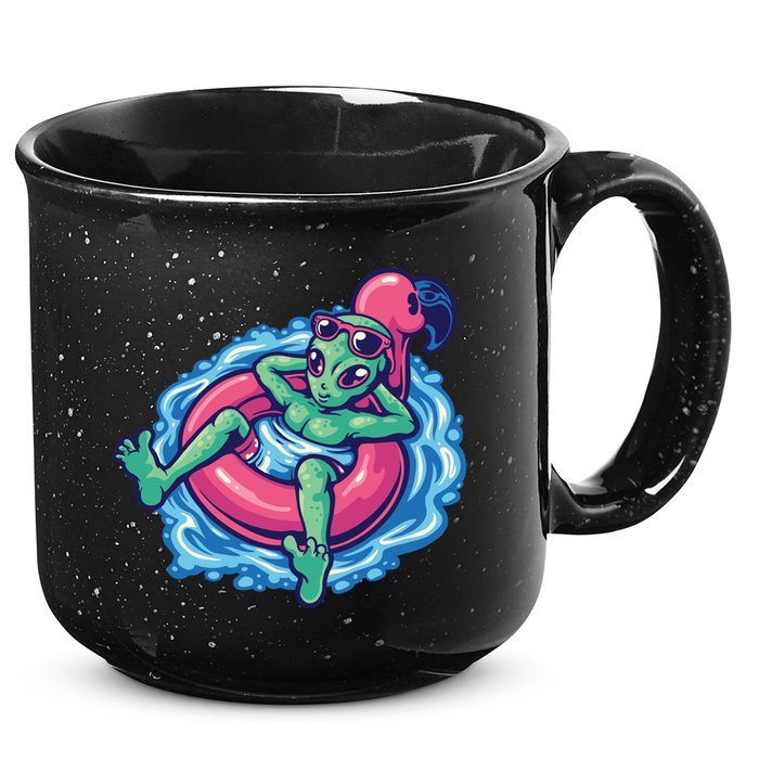 Alien On Flamingo Floaty Funny 15oz Campfire Ceramic Mug