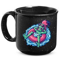 Alien On Flamingo Floaty Funny 15oz Campfire Ceramic Mug