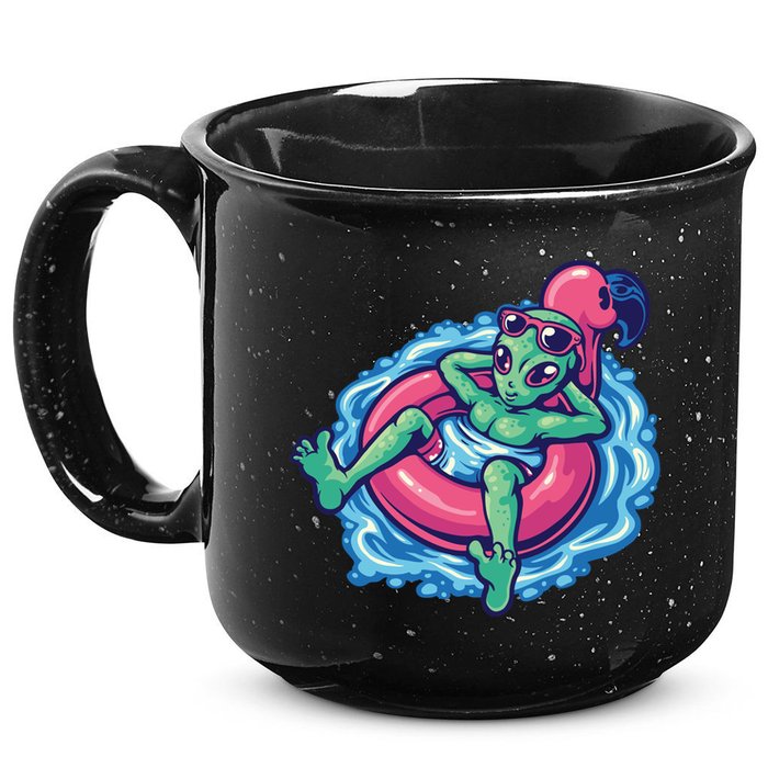Alien On Flamingo Floaty Funny 15oz Campfire Ceramic Mug