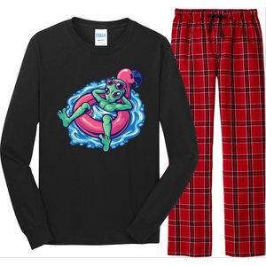 Alien On Flamingo Floaty Funny Long Sleeve Pajama Set