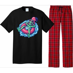 Alien On Flamingo Floaty Funny Pajama Set