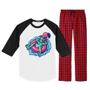 Alien On Flamingo Floaty Funny Raglan Sleeve Pajama Set